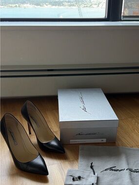 Brian Atwood Black Leather Pointed-Toe Stiletto Pumps
